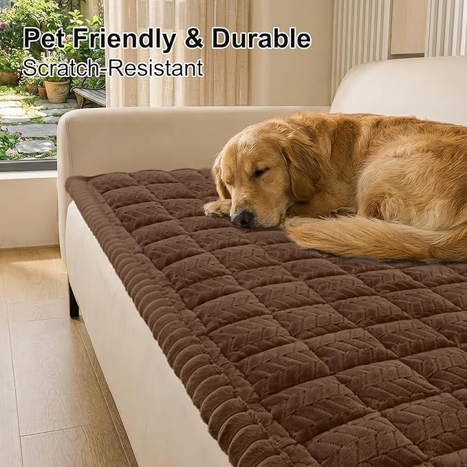 Smiry Non Slip Couch Covers for Dogs, Fuzzy Pet Couch Covers for 2 Cushion Sofa Pet Friendly, Soft Sofa Loveseat Slipcovers Cushion Furniture Protector Washable (Brown, 27.6" x 47")