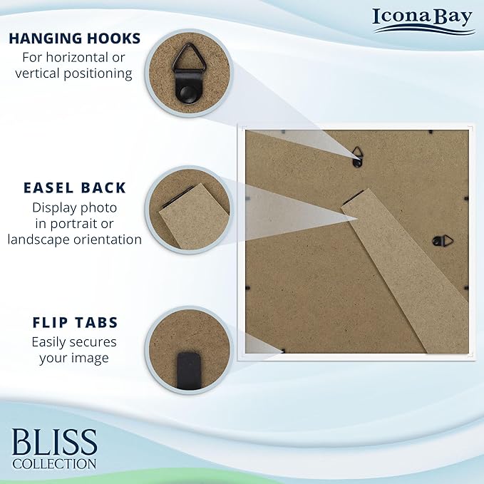Icona Bay - 12x12 White Picture Frame with Removable Mat to 8x8 Photo - Modern Style Engineered Wood Poster Frame - Wall Mount Only - Bliss Collection