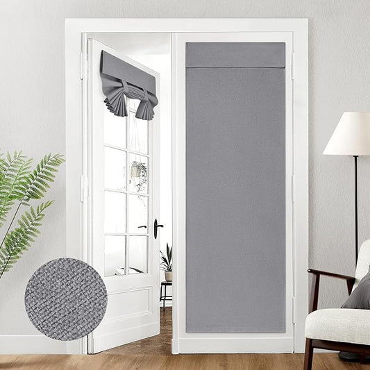 HOMEIDEAS 100% Dark Grey Linen Blackout French Door Curtains, Privacy Door Window Curtains, 26 X 72 Inch Room Darkening Blinds, Thermal Insulated Shades for Bedroom, 1 Panel