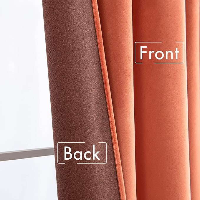 MIULEE Velvet Curtains 72 Inch Wide - Extra Wide Luxury Room Darkening Curtains for Sliding Door Bedroom Living Room Thermal Insulated Drapes Back Tab, Fall Burnt Orange, W 72 x L 84 inch 2 Panels