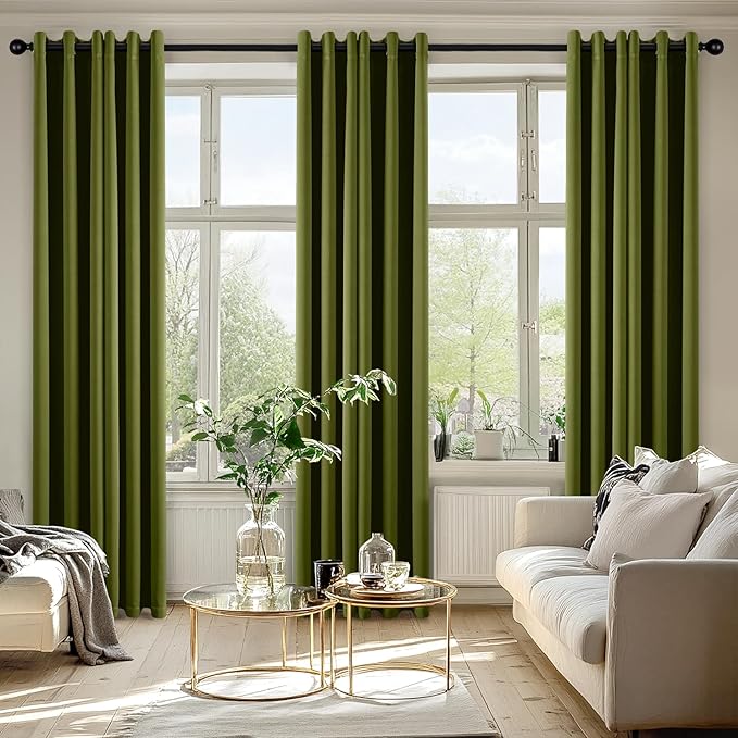 MIULEE Light Olive Green Blackout Curtains for Bedroom Living Room 84 Inches Long 2 Panels, Thermal Insulated Room Darkening Drapes Grommet Noise Reducing Light Blocking Window Treatments 40x84 Inch