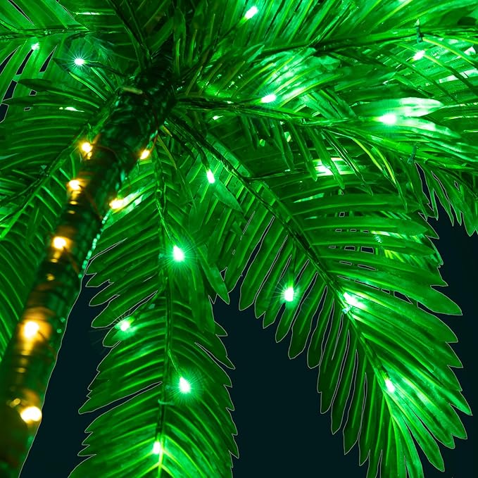 LIGHTSHARE Lighted 7FT Gorgeous Palm Tree 3Trunks Artificial Palm Tree 218LED Lights for Office Decoration Outdoor and Indoors Tiki Bar Christmas Patio Pool-Solar