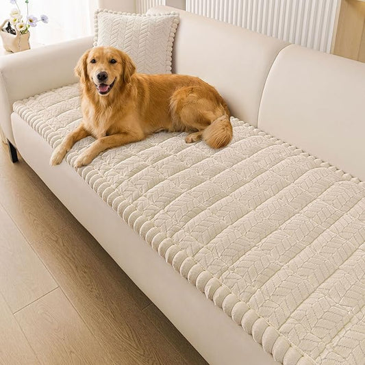 Smiry Non Slip Couch Covers for Dogs, Fuzzy Pet Couch Covers for 2 Cushion Sofa Pet Friendly, Soft Sofa Loveseat Slipcovers Cushion Furniture Protector Washable (Apricot, 27.6" x 47")