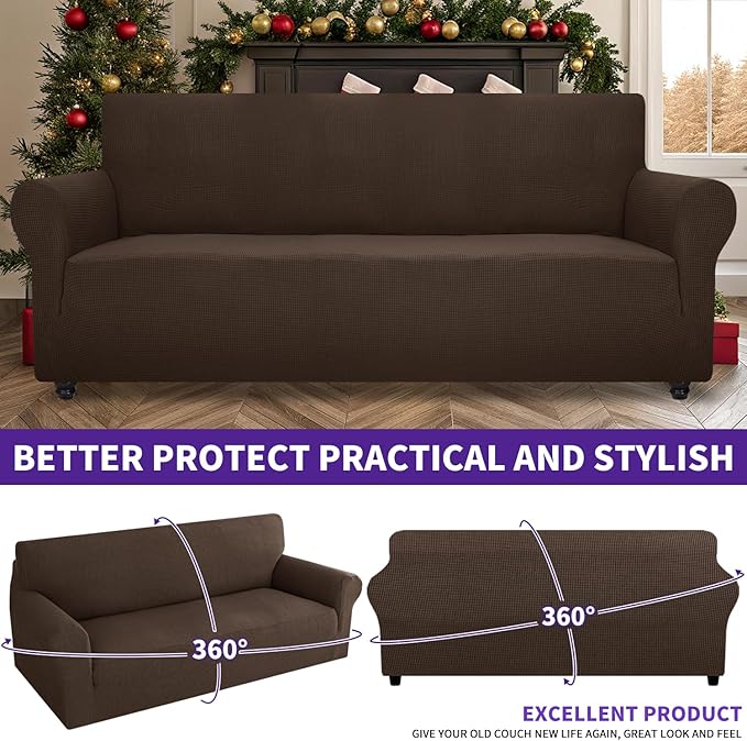 ZNSAYOTX Stretch Oversized Couch Cover Universal Sofa Covers for Living Room Dogs Pet Furniture Protector Spandex Extra Large Sofa Slipcovers with Anti Slip Foam Sticks (Coffee, XL Sofa)