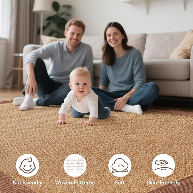 YDKGL Washable Runner Rug 3x5 Jute Like Entryway Indoor Runner Mat Rugs Non Slip, Woven Soft Farmhouse Area Boho Floor Carpet for Hallway Kitchen Laundry Hall Backdoor Bedroom Living Room, Brown