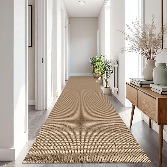 IOHOUZE Washable Exrea Long Hallway Runner Rug 3x16 Non Slip Rubber Backed Kitchen Runner Entryway Runner Indoor, Woven Rugs Floor Carpet for Kitchen Hall Entryway Stair, Orange/Tan/Brown
