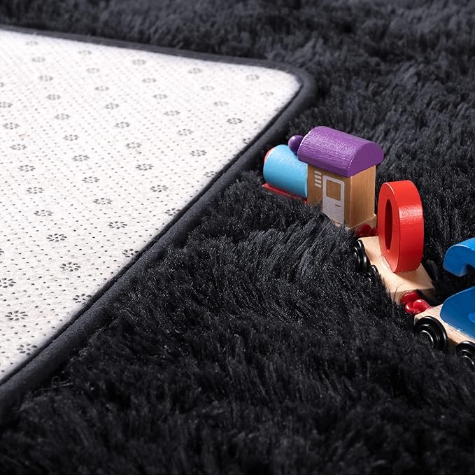 Noahas Large Fluffy Black 7x10 Area Rugs for Living Room Bedroom,Thick Shag Throw Rug,Big Soft Shaggy Bedside Non-Slip Plush Dorm Nursery Kids Carpet