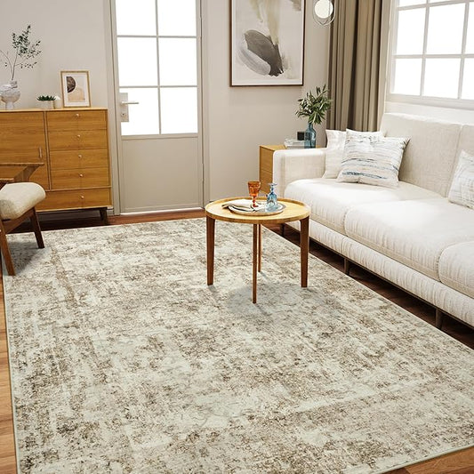 HOMORE Washable Area Rug 5x7 Beige Living Room Rug, Modern Abstract Rugs for Bedroom Non Slip Rugs for Kids Nursery Room Vintage Carpet for Farmhouse,Dorm,Classroom,Apartment