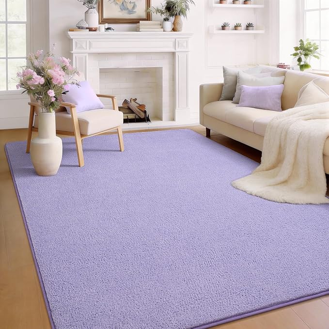 Soft Rugs for Living Room 5x7 Light Purple, Modern Area Rug for Bedroom Nursery Dorm, Thickened Throw Rugs for Girls Kids, Washable Indoor Floor Carpets
