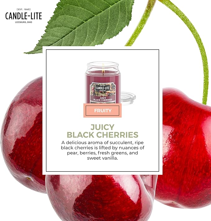 CANDLE-LITE Scented Juicy Black Cherries Fragrance, One 18 oz. Single-Wick Aromatherapy Candle with 110 Hours of Burn Time, Dark Red Color, Jar