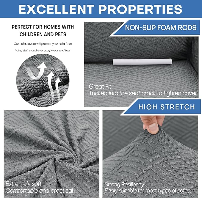 XINEAGE 2026 New 1 Piece Couch Covers for 2 Cushion (55"-69") Stretch Loveseat Sofa Cover Slipcover Jacquard Universal Furniture Protector with Elastic Bottom for Kids,Dog (Loveseat, Light Gray)