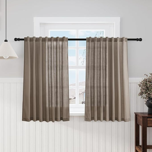 Dark Taupe Kitchen Cafe Curtains 45 Inch Length 2 Panel Set Back Tab Rod Pocket Semi Sheer Light Filtering Short Curtain Farmhosue Small Curtains for Basement Window Bathroom Living Room 52x45