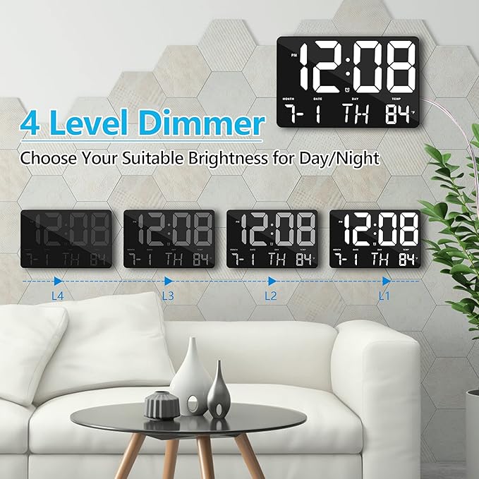 Amgico Digital Alarm Clock with Snooze, Temperature, Auto Dimming, 11.5" Large Display Calendar, Desk/Wall Clock for Bedroom, Living Room, Office, Home, Classroom, Kids, Elderly - White