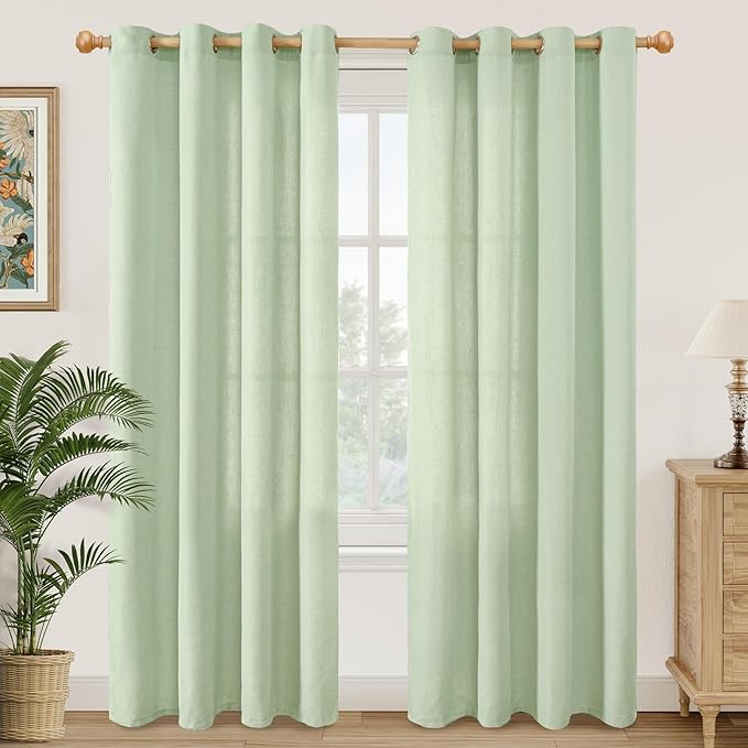 YoungsTex 80 Inches Length Sage Linen Curtains for Living Room Spring Decor, Light Filtering Drapes with Grommet for Dining Bedroom Privacy, 2 Panels, 52 X 80 Inch