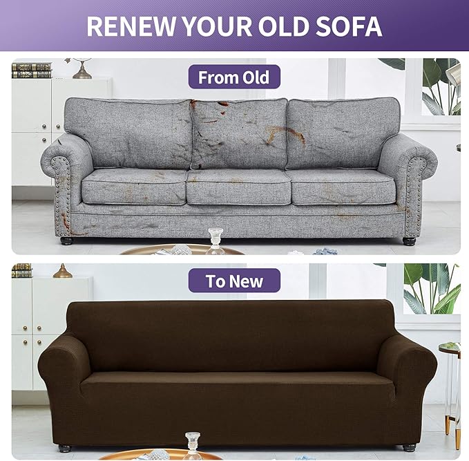 Joccun Stretch Loveseat Couch Cover Slipcover, 1-Piece Sofa Cover for 2 Cushion Couch Spandex Jacquard Washable Furniture Protector Cover for Living Room,Kids,Pets（Loveseat,Seal Brown）