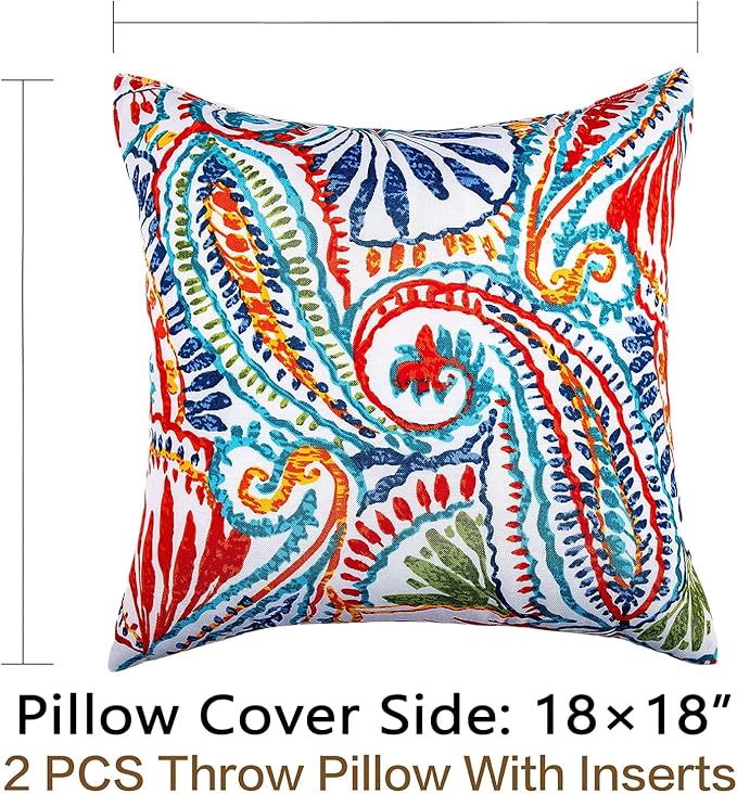 JMGBird Outdoor Throw Pillows Set of 2 - Durable Patio Pillows with Inserts, 18x18 Inch Square Decorative Pillows for Patio Furniture