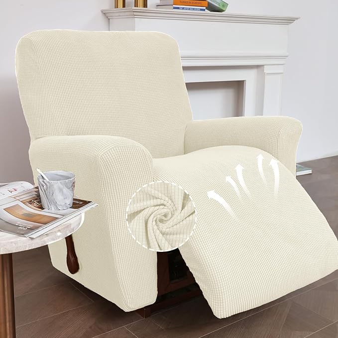 KEKUOU Recliner Chair Covers Lazy Boy Recliner Covers Stretch Couch Cover Slipcovers 1 Piece Furniture Protector with Elastic Bottom for Dog,Kids.(Recliner, Beige)