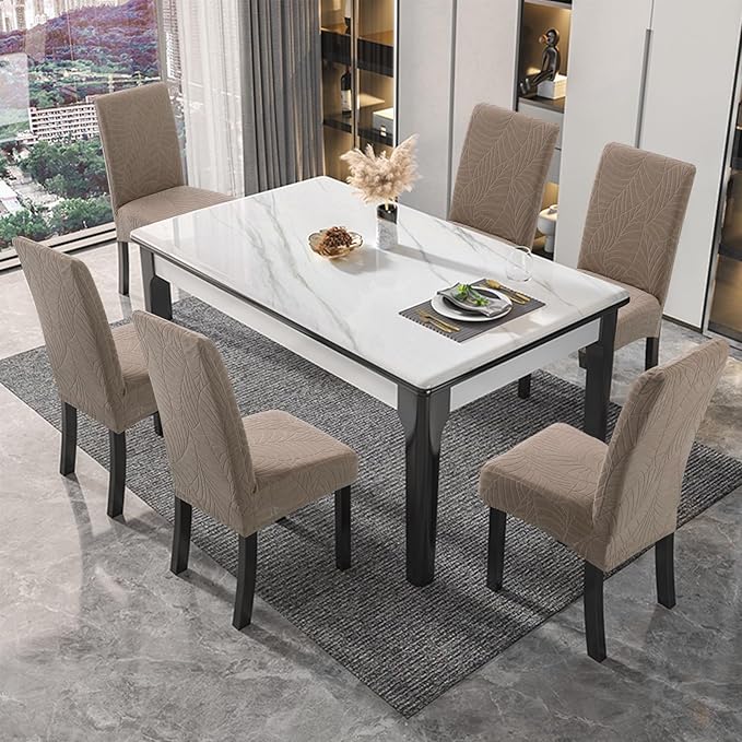 Genina 100% Waterproof Chair Covers for Dining Room Set of 4, Large Dining Room Chair Covers Protectors Stretch Kitchen Parson Chair Slipcovers for Home, Restaurant (Large, Leaves-Taupe)