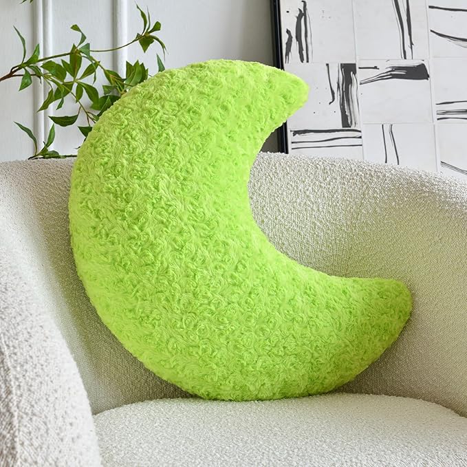 Moon Pillow, Decorative Throw Pillow with Soft Faux Fur for Couch Bed Sofa, Cute Half Moon Pillows with Room Decor for Bedroom Living Room (19 Inches, Green)
