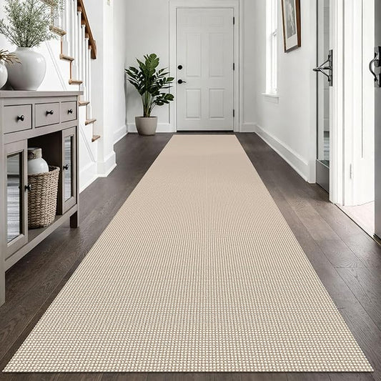 IOHOUZE Washable Exrea Long Hallway Runner Rug 3x14 Non Slip Rubber Backed Kitchen Runner Entryway Runner Indoor, Woven Rugs Floor Carpet for Kitchen Hall Entryway, Beige/Khaki
