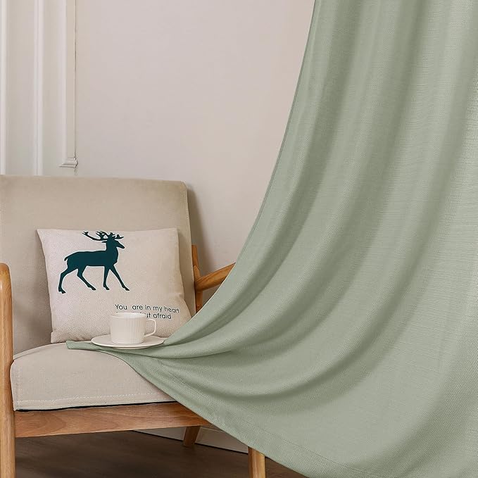 Chyhomenyc Light Green Curtains 72 Inch Length 2 Panels Set, Faux Linen Textured Semi Sheer Light Filtering Soft Airy Privacy Farmhouse Curtain Drapes for Living Room Bedroom, 40 Wx72 L Inches