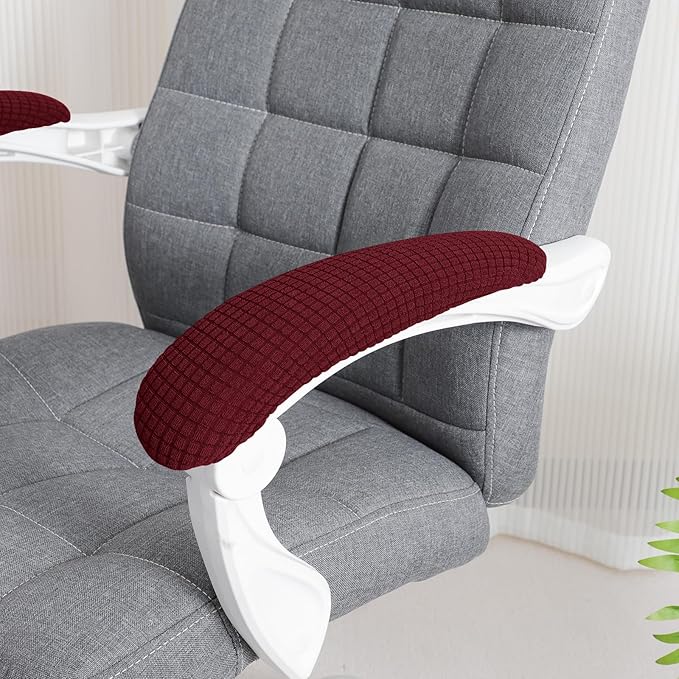FORCHEER Office Chair Armrest Covers Stretchable Water Resistant Spandex Stretch Jacquard Elastic Band Computer Office Chair Arm Pad Covers Chair Slipcover for Desk Chairs Arm 2P-Wine Red