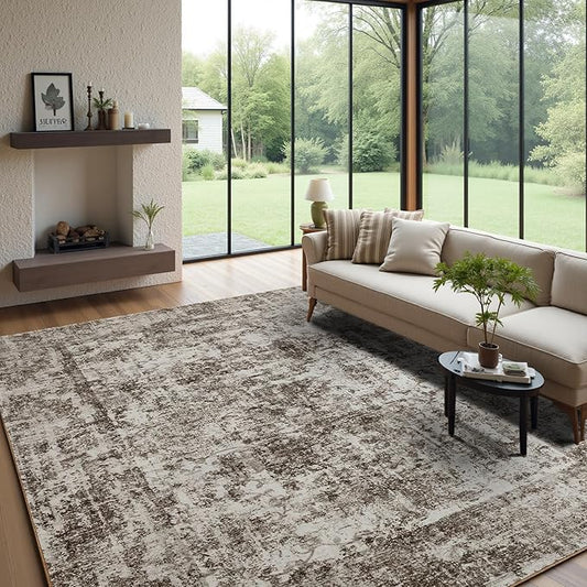 HOMORE Machine Washable Rug 6x9 Brown Rug for Living Room, Modern Neutral Rugs for Bedroom Non Slip Carpet for Kids Nursery Room,Area Rugs for Dining Room Kitchen Dorm