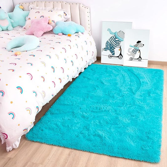 Noahas Door Mat Indoor Entrance,2x3 Shaggy Small Teal Blue Area Rugs for Entryway,Non-Slip Fluffy Entry Bedroom Rug,Soft Plush Bedside Throw Kids Carpet