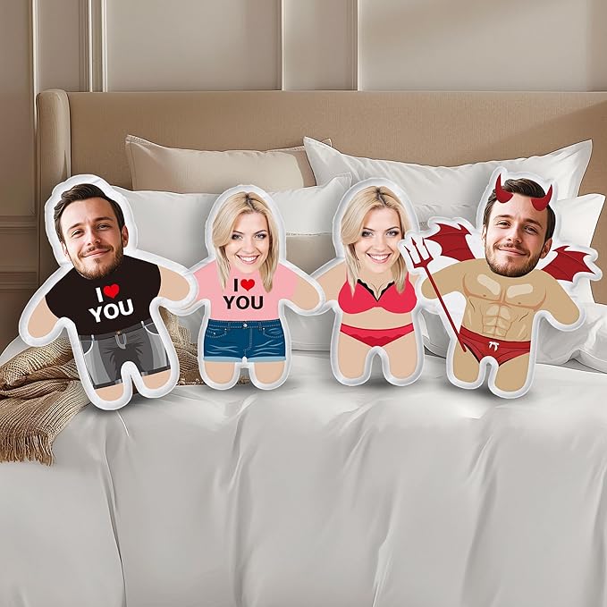 Custom Face Pillow Cute Personalized Photo Plush Doll, 3D Double-Sided Plush Stuffed Pillow for Home Sofa Decor Customized Funny Pillow for Valentines Day Gifts for Boyfriend Girlfriend Him Her