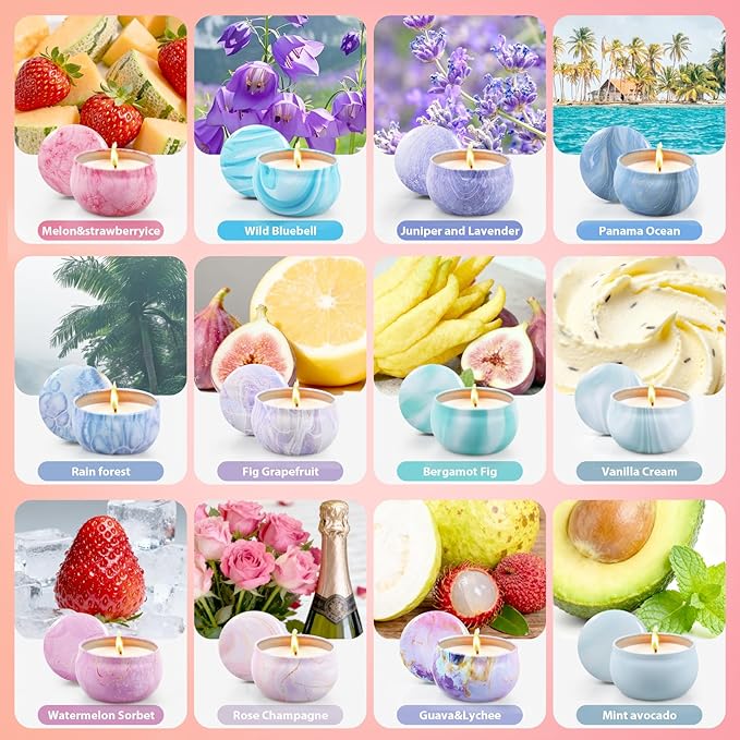 Gifts for Women,12 Pack Scented Candles Gift Set, 300 Hour Long Lasting Soy Wax Candles for Home Scented, Aromatherapy Candle, Ideal for Birthday, Christmas, Thank You Gifts,