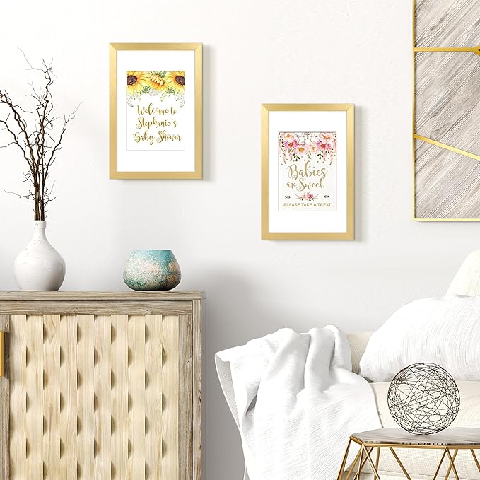upsimples 8x12 Picture Frame, Display Pictures 6x8 with Mat or 8 x 12 Without, Wall Hanging Photo Frames, Gold, 1 Pack