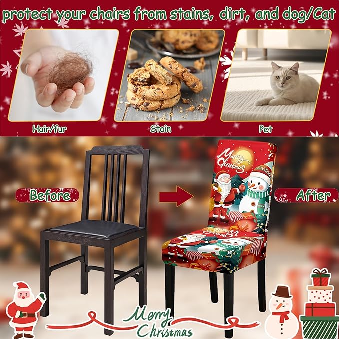 Christmas Chair Covers, Stretch Dining Room Chair Covers Set of 8, Christmas Decoration/Home Decor Chair Protector Slipcovers