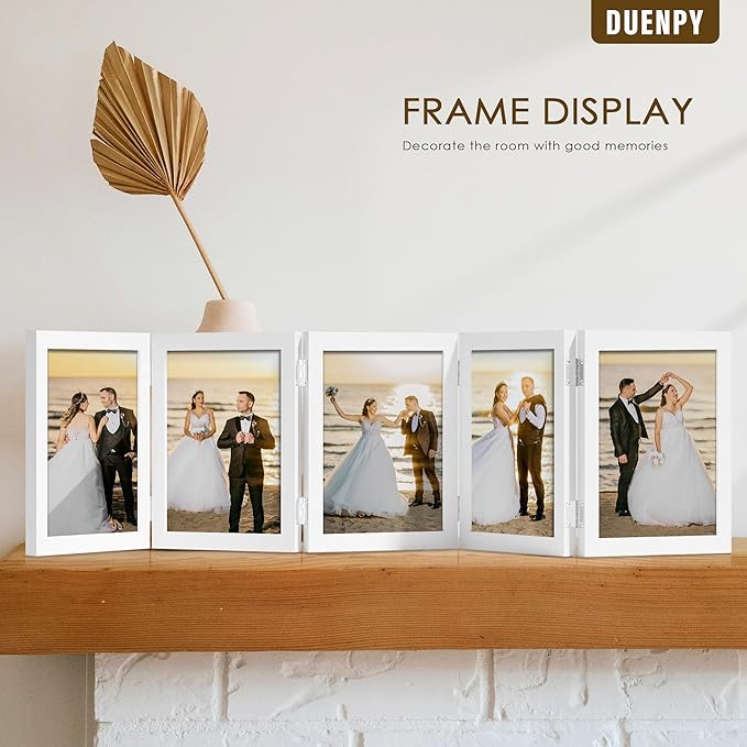5 Folding 5x7 Picture Frame Horizontal Engineered Wood Accordion Photo Frame with Plexiglass Tabletop Bookshelf Display White