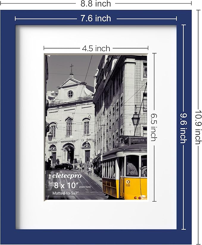 eletecpro 8x10 Picture Frames Set of 10, Picture Frame Collage Wall Decor Display 5x7 Photo With Mat or 8x10 without Mat, Home Decor Gallery Frame for Table Top or Wall Mounting, Blue