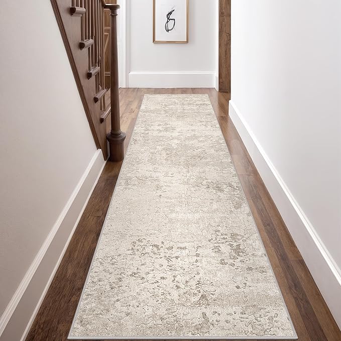 Art&Tuft Non-Slip Runner Rug - 2'6"x10' Runner Rug Washable Low-Pile Rugs Runners, Soft Distressed Carpet Runner for Bedroom Bathroom Kitchen Laundry Living Room, Beige