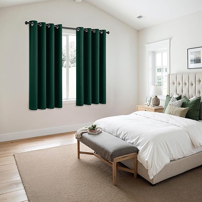 MIULEE Hunter Green Blackout Curtains for Bedroom Living Room 63 Inches Long 2 Panels, Thermal Insulated Room Darkening Drapes Grommet Noise Reducing Light Blocking Window Treatments 50x63 Inch