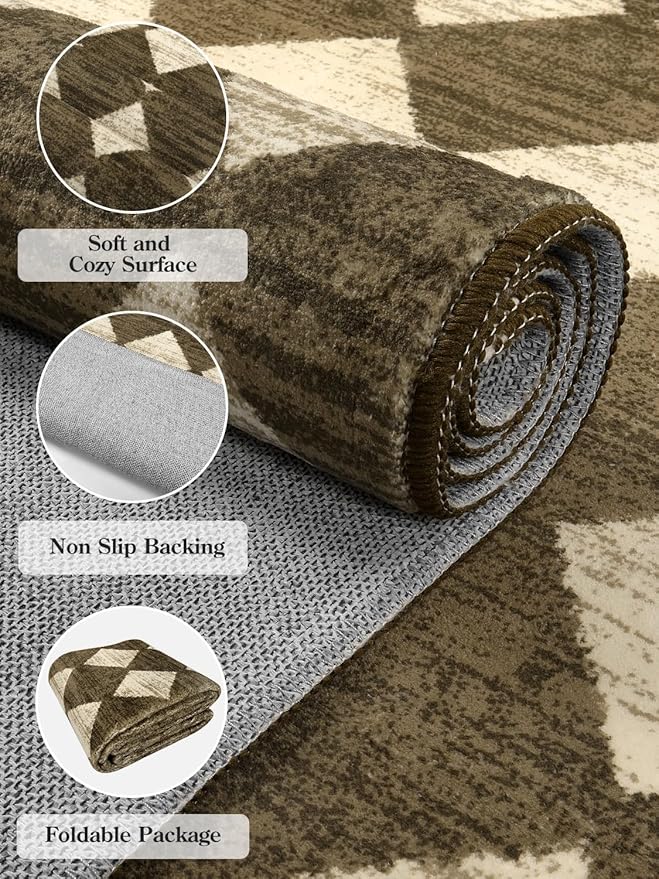 Lahome Zelie Washable Kitchen Runner Rug 2x6, Brown Rug Runners for Hallways 6 Feet Non Slip Bathroom Rugs Runner, Moroccan Trellis Non Skid Low Pile Laundry Room Carpet Runners for Bedroom Entryway