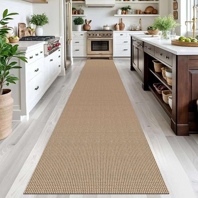 IOHOUZE Washable Exrea Long Hallway Runner Rug 2.6x16 Rubber Backed Kitchen Runner Entryway Runner Indoor, Woven Rugs Floor Carpet for Kitchen Hall Entryway Stair, Orange/Tan/Brown