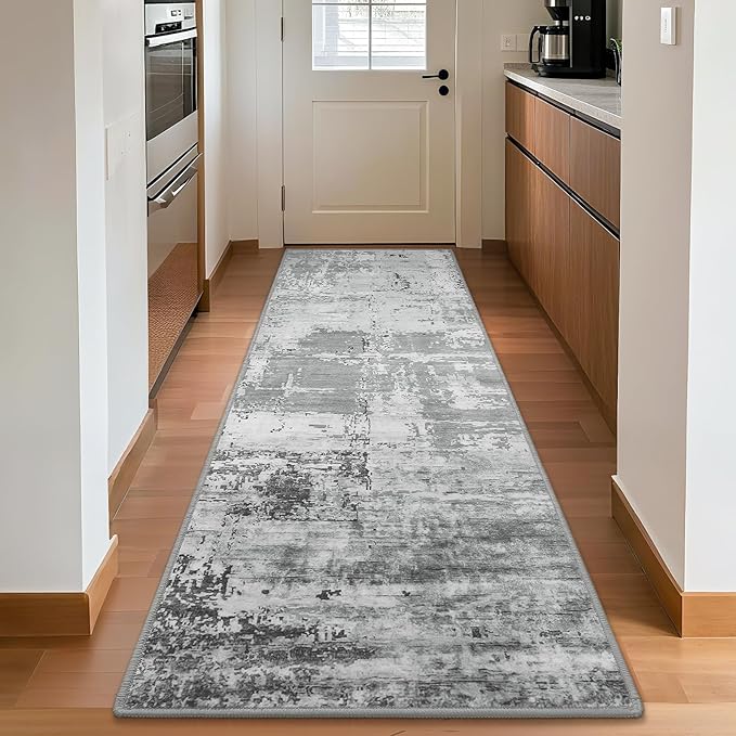 HOMORE 2x8 Runner Rug for Kitchen Hallways Runners Rugs,Grey Long Rug Non Slip Washable Rugs for Entrway Soft Abstract Carpet for Entrance Bedroom Living Room Bathroom