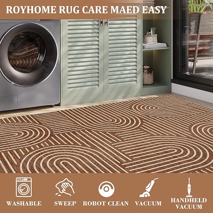 ROYHOME Modern Rug 2x6 Runners for Hallways, Abstract Kitchen Runner Rugs Non Slip Bath Runner, Rainbow Washable Runners Rug for Bedroom, Soft Long Rugs for Entryway Bathroom Laundry Dorm, Copper