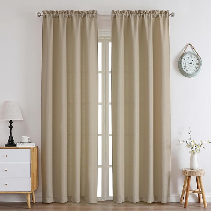 Chyhomenyc Camel Curtains 90 Inch Length 2 Panels Set, Faux Linen Textured Semi Sheer Light Filtering Soft Airy Privacy Farmhouse Curtain Drapes for Living Room Bedroom, 40 Wx90 L Inches