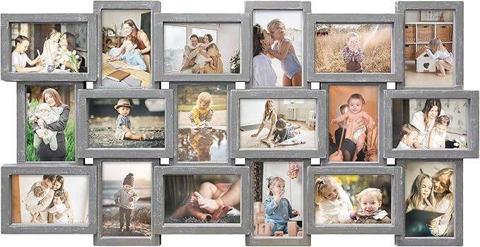 HELLO LAURA - 4x6 Picture Frame Collage With 18 Openings for Wall - Large Photo Frame Collage Wall Decor for Living Room Bedroom - Elegant Grey