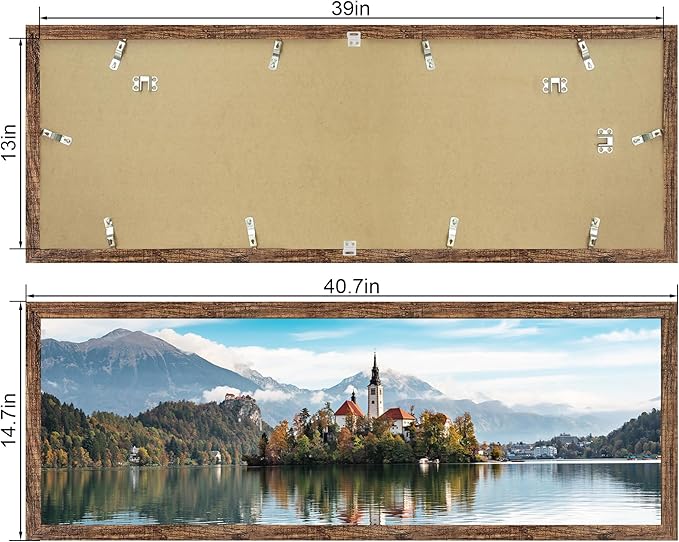 13x39 Puzzle Frame 2 Packs, Real Glass and Rustic Brown Wood Frame, Display Panoramic 13 x 39 Picture Frames - Horizontal or Vertical Wall Mounting