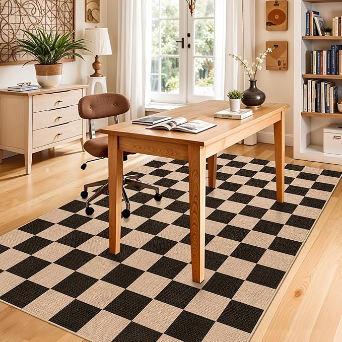 4x6 Jute Area Rug Washable: Non-Slip Indoor Floor Mat - Carpet for Living Room Entryway Kitchen Dining Room - Thin Low Pile Rugs Braided Woven Durable Farmhouse Decor (Black,4x6)