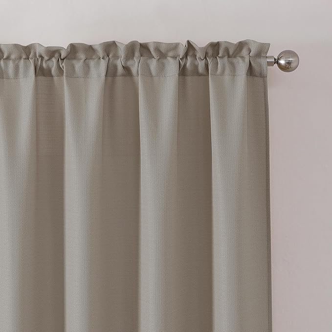 Chyhomenyc Stone Beige Valance for Windows, Faux Linen Slub Textured Semi Sheer Small Window Kitchen Valance Curtain, Rod Pocket Cafe Valance for Bathroom Laundry Basement, 30Wx14L inch, 2 Piece