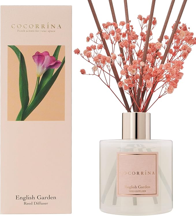 COCORR??NA Reed Diffuser - English Garden Scented Diffuser with 8 Sticks Home Fragrance Reed Diffuser for Bathroom Shelf Decor