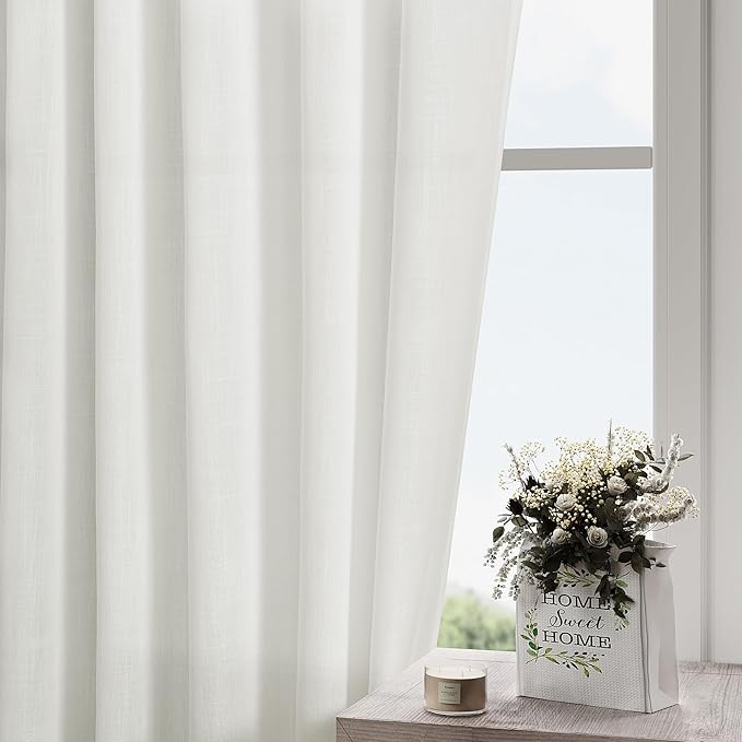 Extra Long Off White Curtain 108 inches Long 2 Panels Set for Living Room Back Tab Modern Farmhouse Coastal Decor Cotton Textured White Sheer Linen Curtains 108 inch Length for Large Window 9 FT