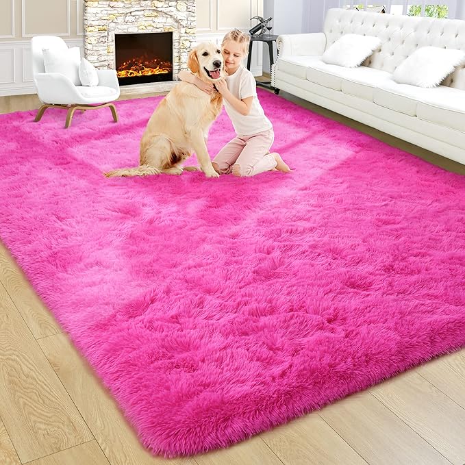 Noahas Fluffy 5x7 Hot Pink Rugs for Bedroom Girls,Shaggy Area Rugs for Living Room,Thick Shag Throw Floor Carpet,Soft Non-Slip Dorm Nursery Kids Rug Home Decor Aesthetic