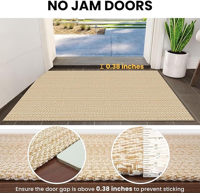 IOHOUZE Washable Runner Rug 2x5 Non Slip Runners for Hallways Entryway Runner Indoor, Kitchen Throw Rug Woven Cotton Floor Carpet for Hall Entrance Bedroom, Warm Beige/Orange/Apricot