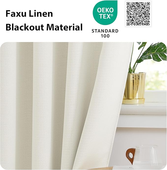 NICETOWN 36 inches Long Curtains for Short Window, Farmhouse Faux Linen Kitchen Valances for Cabinet, Small Tiers for Bathroom Window Covering, 2 Panels, 34" W x 36" L, Natural